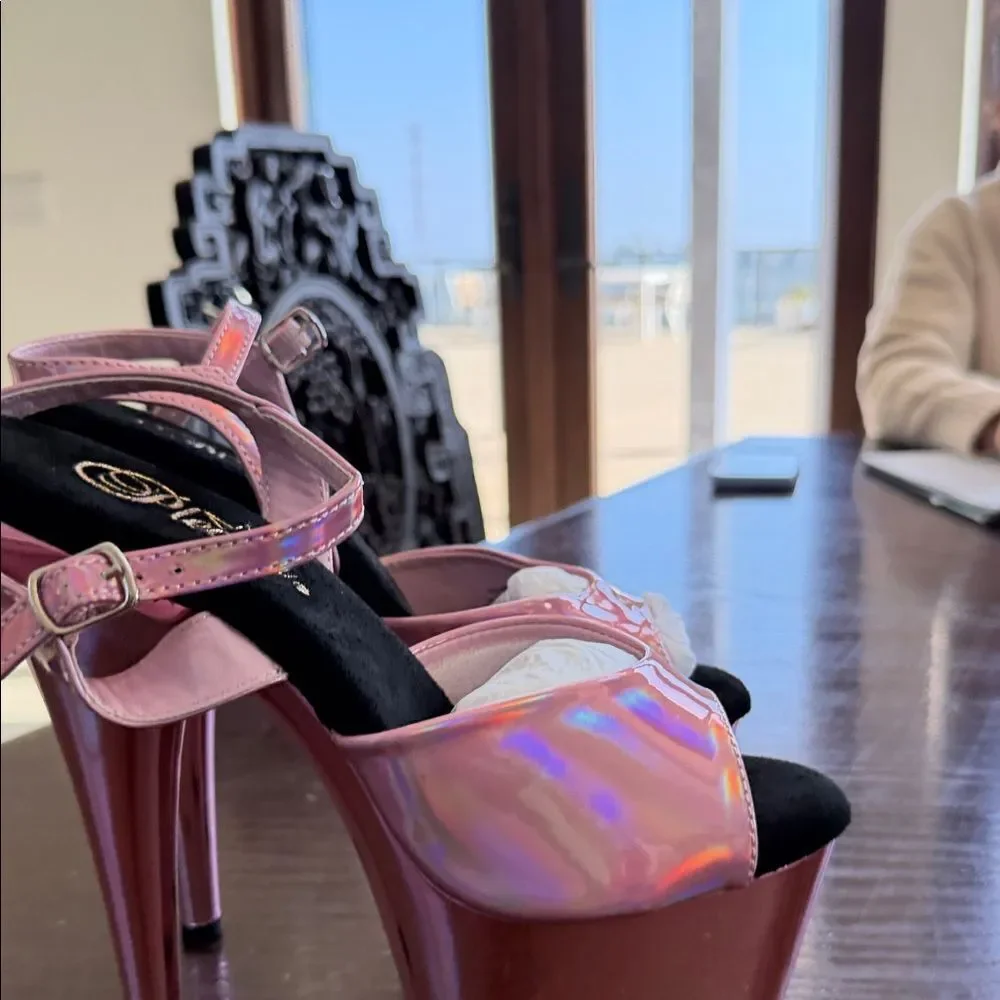 Pleaser Iridescent Pink Platform Sandals
